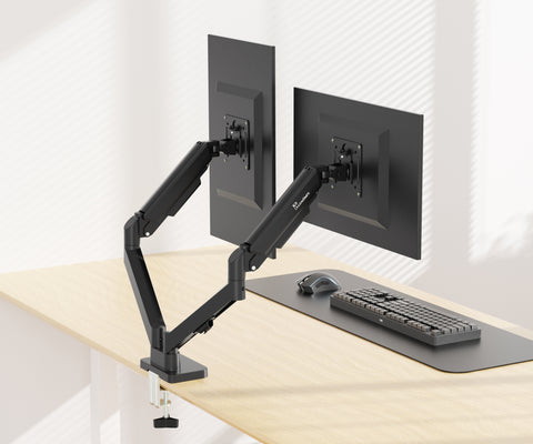 KS-32DMA: Dual Monitor Stand - Full Adjustable Monitor Desk Mount Swivel Vesa Bracket with C Clamp, Grommet Mounting Base up to 32 Inch Computer Screens