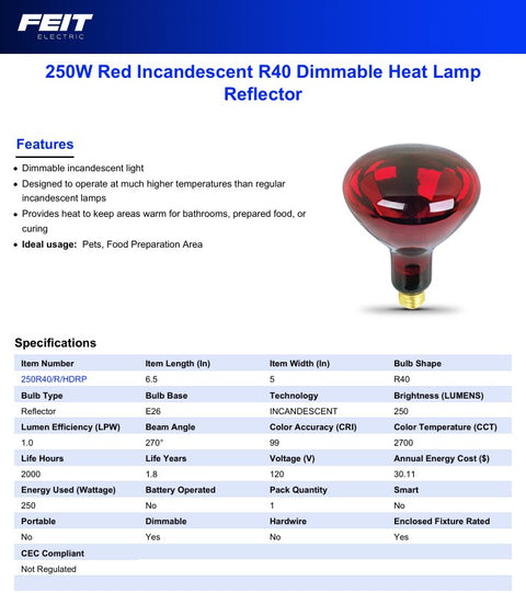 Infrared Light Bulb for Heat Lamps(for IR-300, IR-300A)