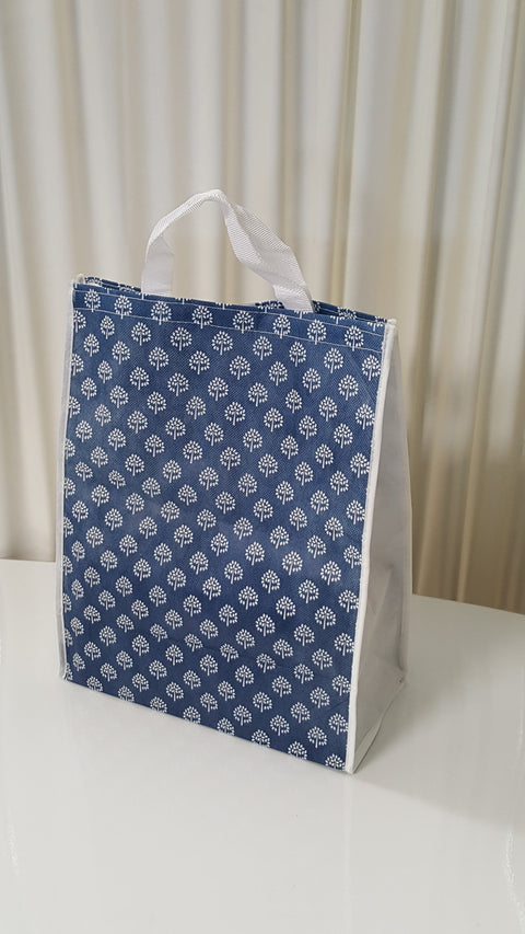 Blue (White Tree) Pattern Carrying Bag with Velcro Enclosing 약가방