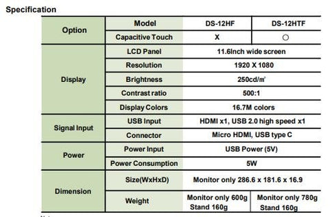 DS-12HTF: DoubleSight Displays 12" LCD HDMI Touchscreen Monitor (TAA Compliant)